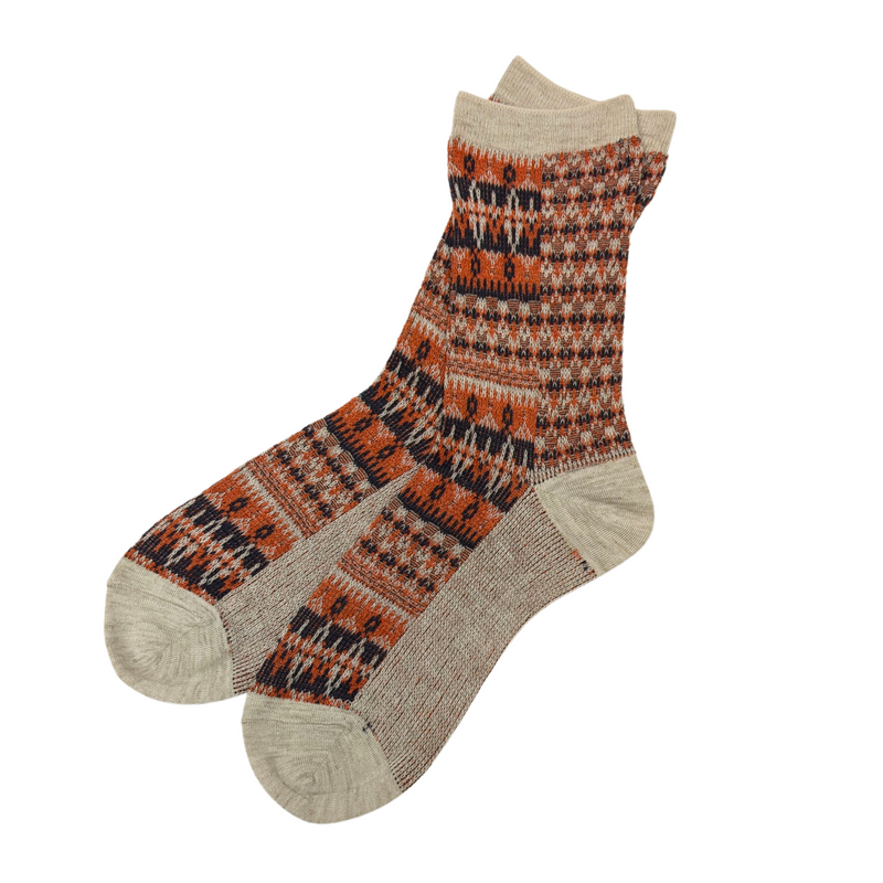 Nordic Jacquard Crew. Nordic Jacquard patterned socks are made from a cozy wool blend. These versatile, soft-textured socks are ideal for both office and casual wear, offering a stylish touch and comfortable fit for any occasion. CHERRYSTONEstyle