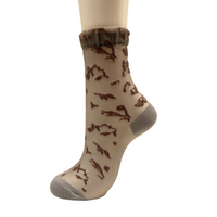 Stylish Sheer Floral Pattern Crew Socks with a chic, modern design. Made from soft, breathable fabric for all-day comfort. Perfect for versatile styling—from office wear to casual outfits. CHERRYSTONEstyle