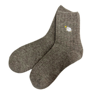 Wool Animal Ribbed Crew Socks | Size Medium | Cream, Tan, or Greige Warm, cozy 92% wool.  Simple and subtle ribbed design. Cute lamb embroidery. CHERRYSTONEstyle