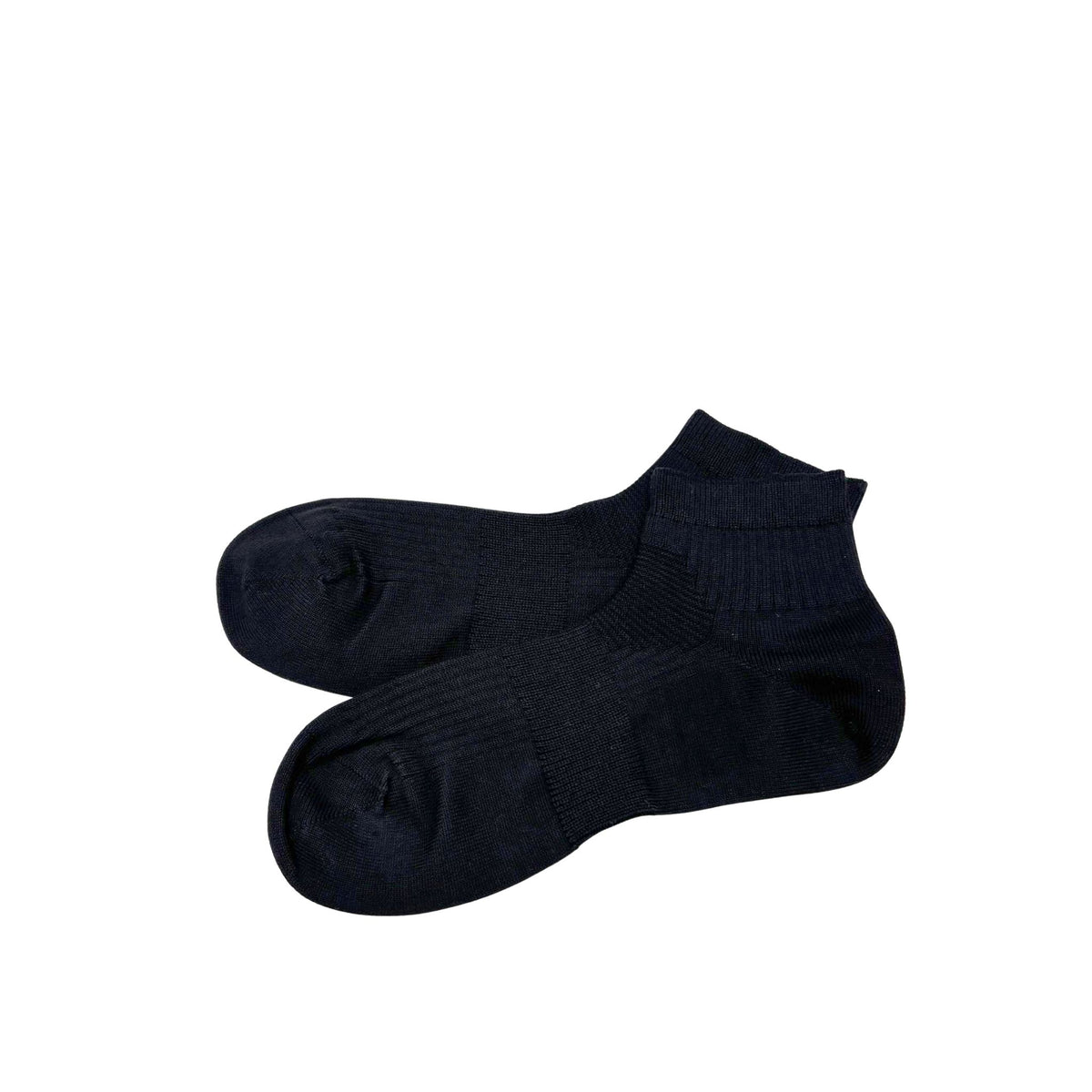 A pair of black short socks shown against a plain white background.