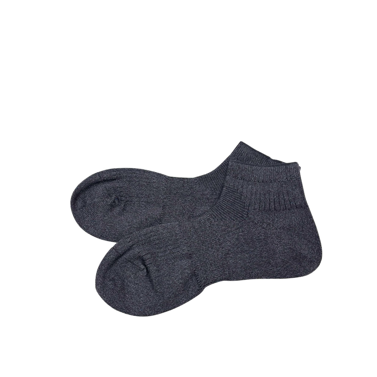 A pair of charcoal short socks shown against a plain white background.
