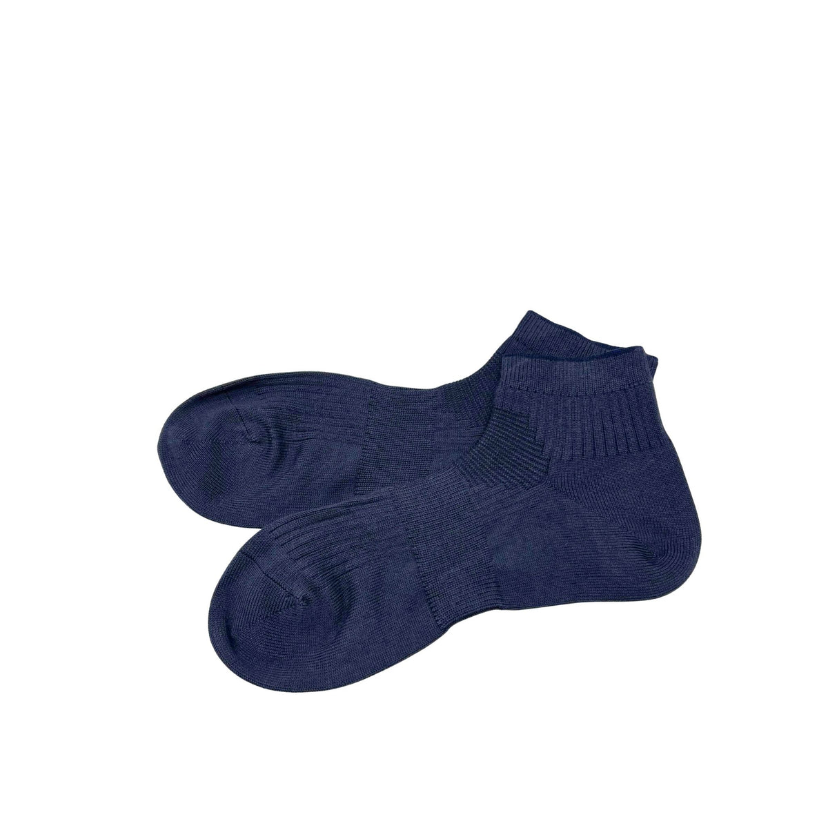 A pair of navy short socks shown against a plain white background.