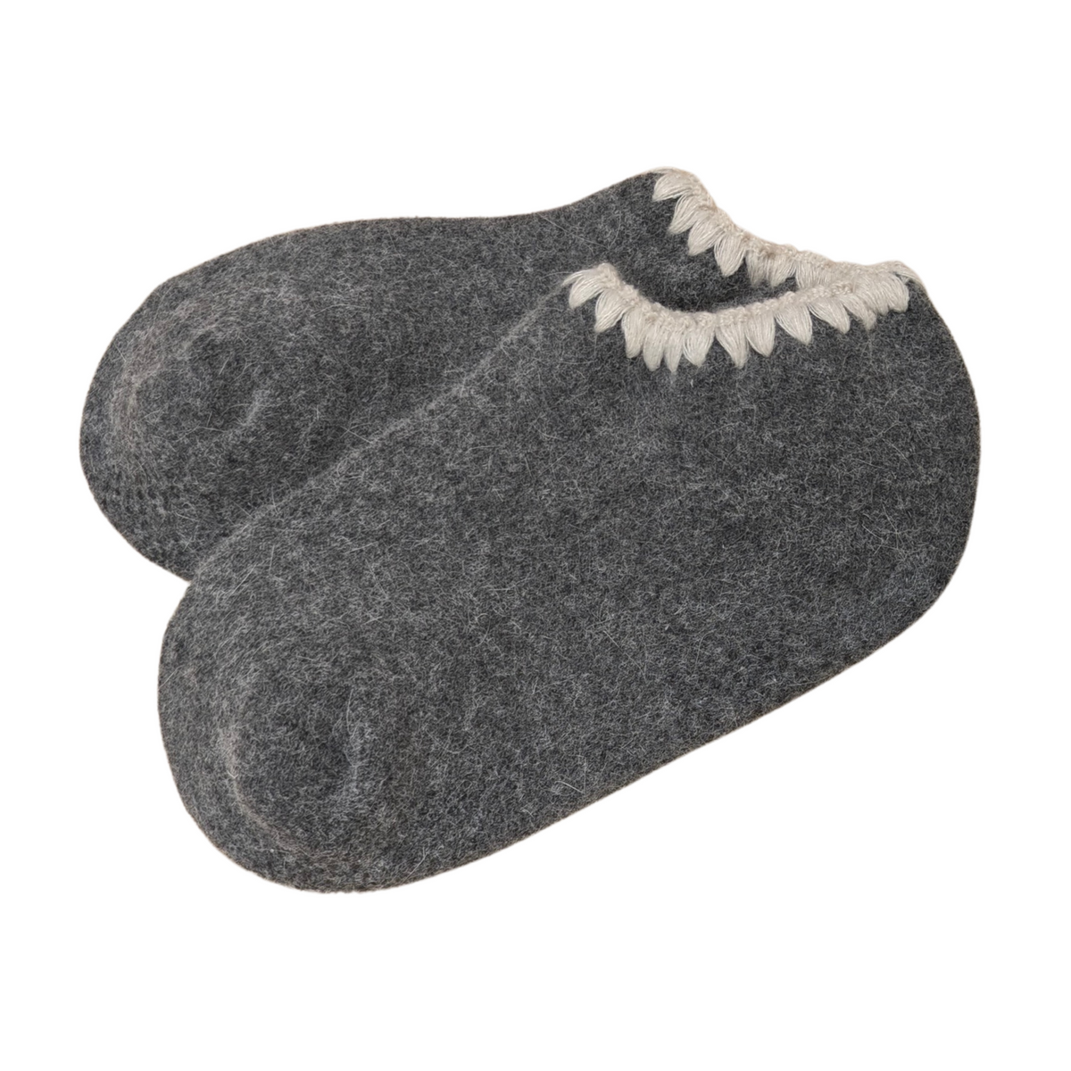 Handcrafted Angora Slipper Socks Grips Medium. Iron Gray with Cream colored trim. Blend with Merino Wool. Size: Medium (US women's shoe size: 5 - 9)
-CHERRYSTONEstyle