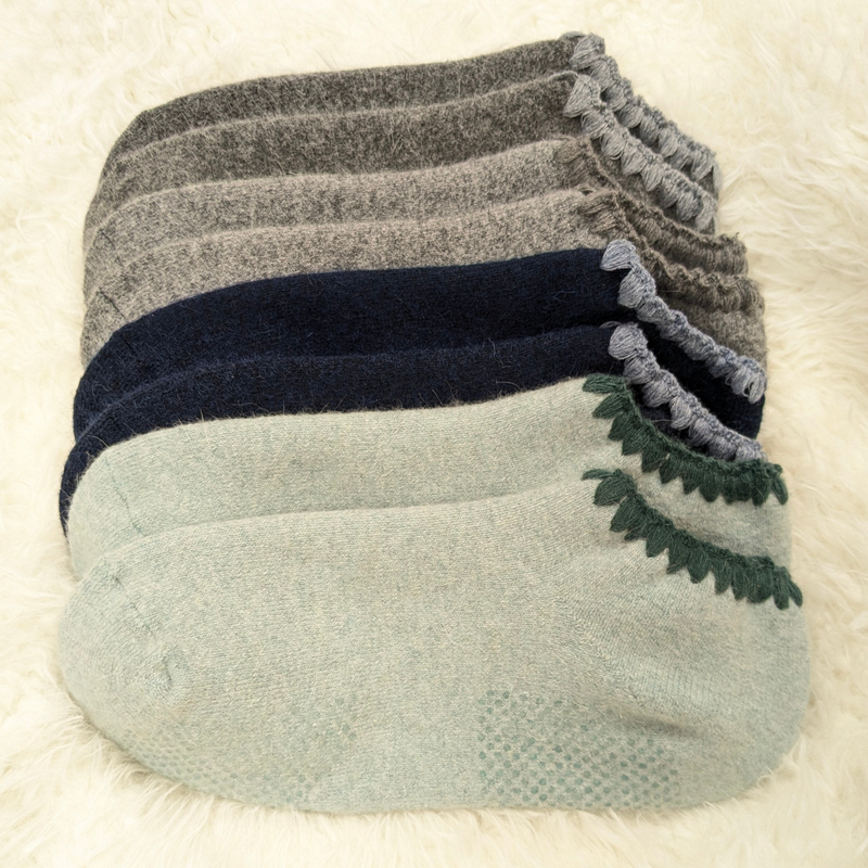 Handcrafted Angora Slipper Socks Grips Large. Aqua - Light Blue, Nightfall Navy, Gray and Iron Gray. Blend with Merino Wool. Size: Unisex Large (US women's shoe size 9 and up,  US men's shoe size 8.5-11.5)
-CHERRYSTONEstyle