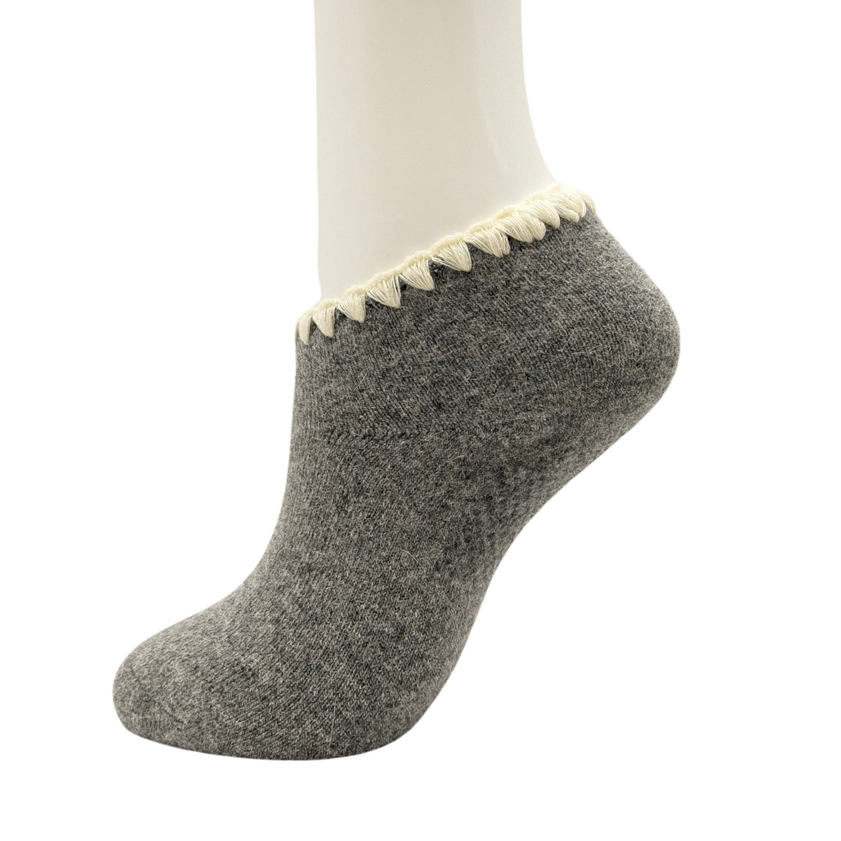 Handcrafted Angora Slipper Socks Grips Medium. Gray with Cream-colored trim. Blend with Merino Wool. Size: Medium (US women's shoe size: 5 
- 9)
-CHERRYSTONEstyle