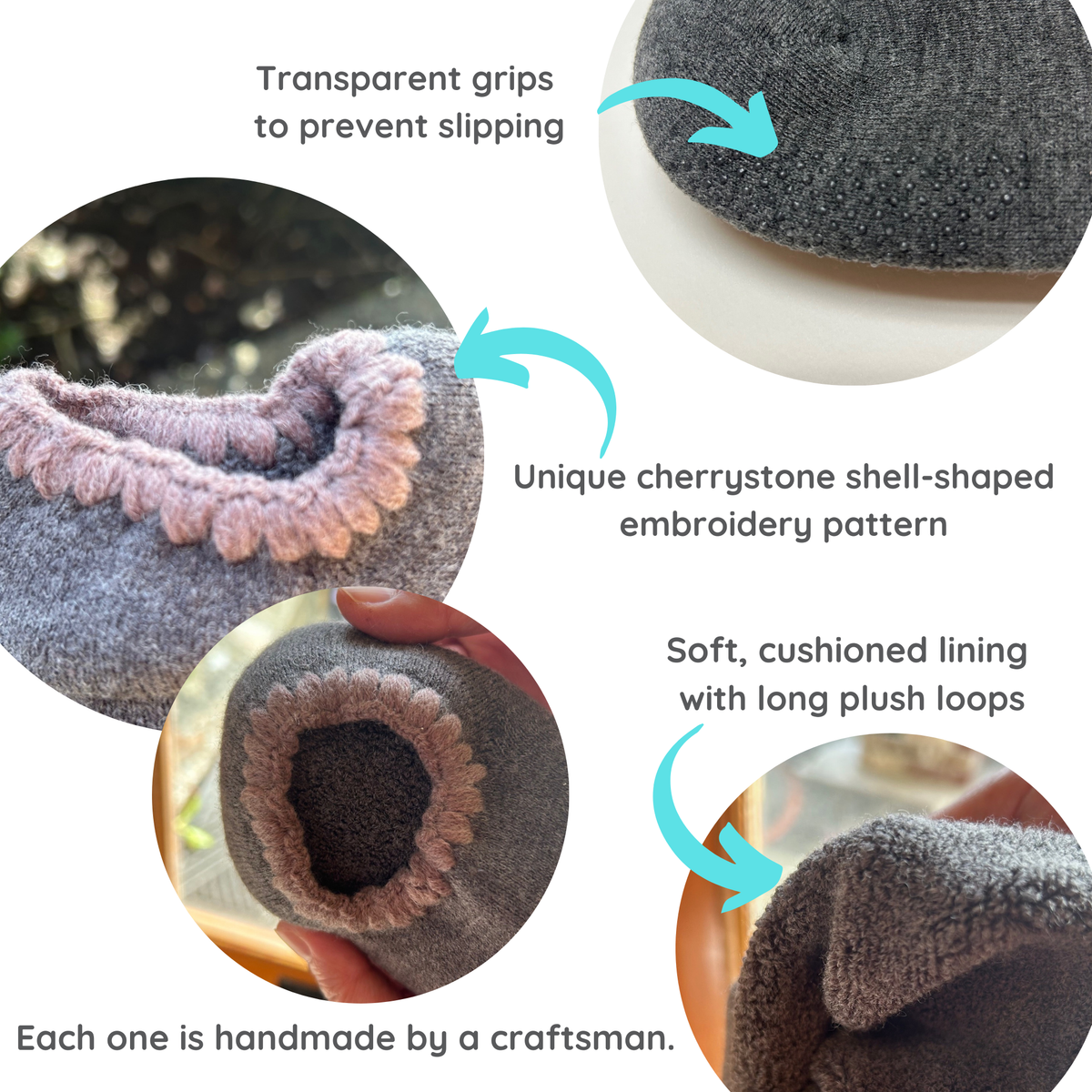 Handcrafted Wool Slipper Socks | With Grips | Medium.  Warm & cozy, luxurious merino wool, perfect gifts and great companions for travels. CHERRYSTONEstyle
