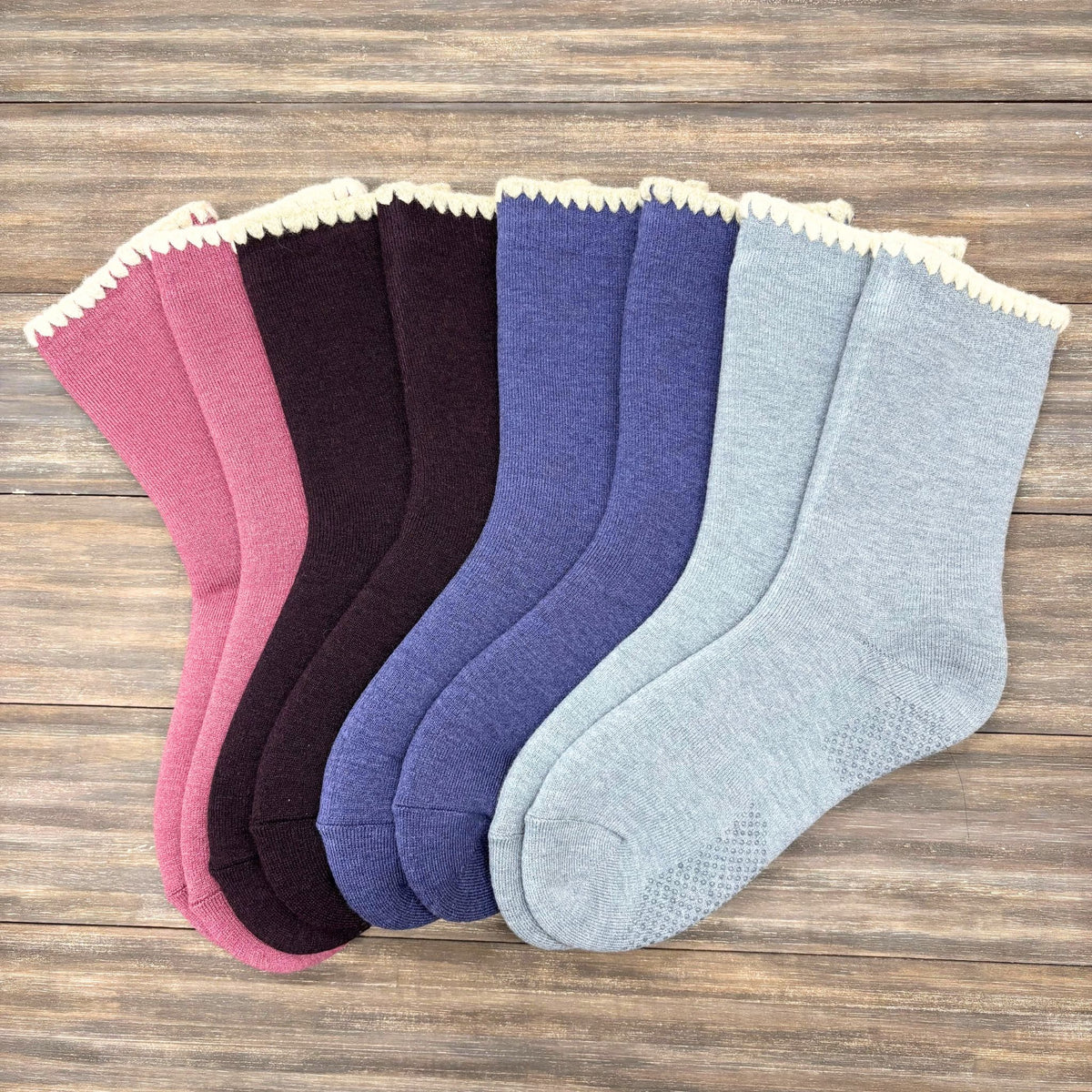 Handcrafted Wool Slipper Crew Socks | Modern Calm Color | Grips | M and L - CHERRYSTONE