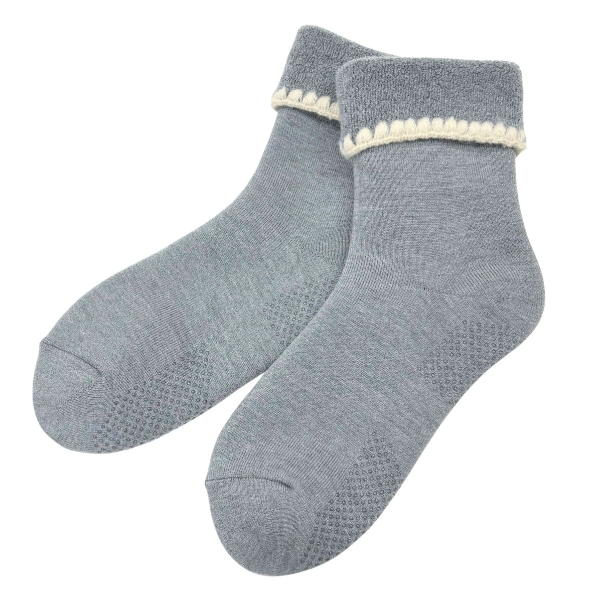 Handcrafted Wool Slipper Crew—Modern Calm Color—Grips. Warm & cozy, luxurious merino wool, perfect gifts and great companions for travels.