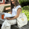 Upcycled Eco-Friendly Bear Life Design Tote | 6 Styles | Off White | Plenty of space inside to easily accommodate for your laptop, books, clothes, & groceries. Crafted from high-quality, sustainable, and eco friendly materials. Top zipper, a side zipper pocket and a pocket inside for your smartphone. CHERRYSTONEstyle