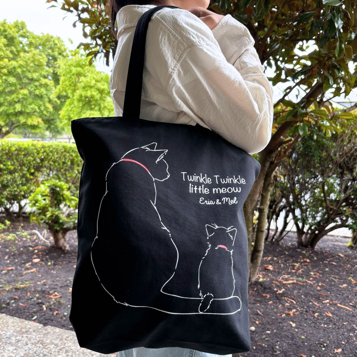 Upcycled Eco-Friendly Mommy and Me Animal Design Tote | Panda, Cat or Shiba Inu | Off White or Black -Plenty of space inside to easily accommodate for your laptop, books, clothes, & groceries. Crafted from high-quality, sustainable, and eco friendly materials. Top zipper, a side zipper pocket and a pocket inside for your smartphone. CHERRYSTONEstyle