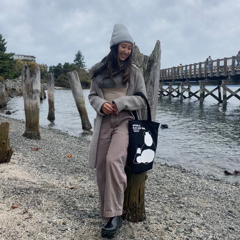 Upcycled Eco-Friendly Mommy and Me Animal Design Tote | Panda, Cat or Shiba Inu | Off White or Black - Plenty of space inside to easily accommodate for your laptop, books, clothes, & groceries. Crafted from high-quality, sustainable, and eco friendly materials. Top zipper, a side zipper pocket and a pocket inside for your smartphone. CHERRYSTONEstyle