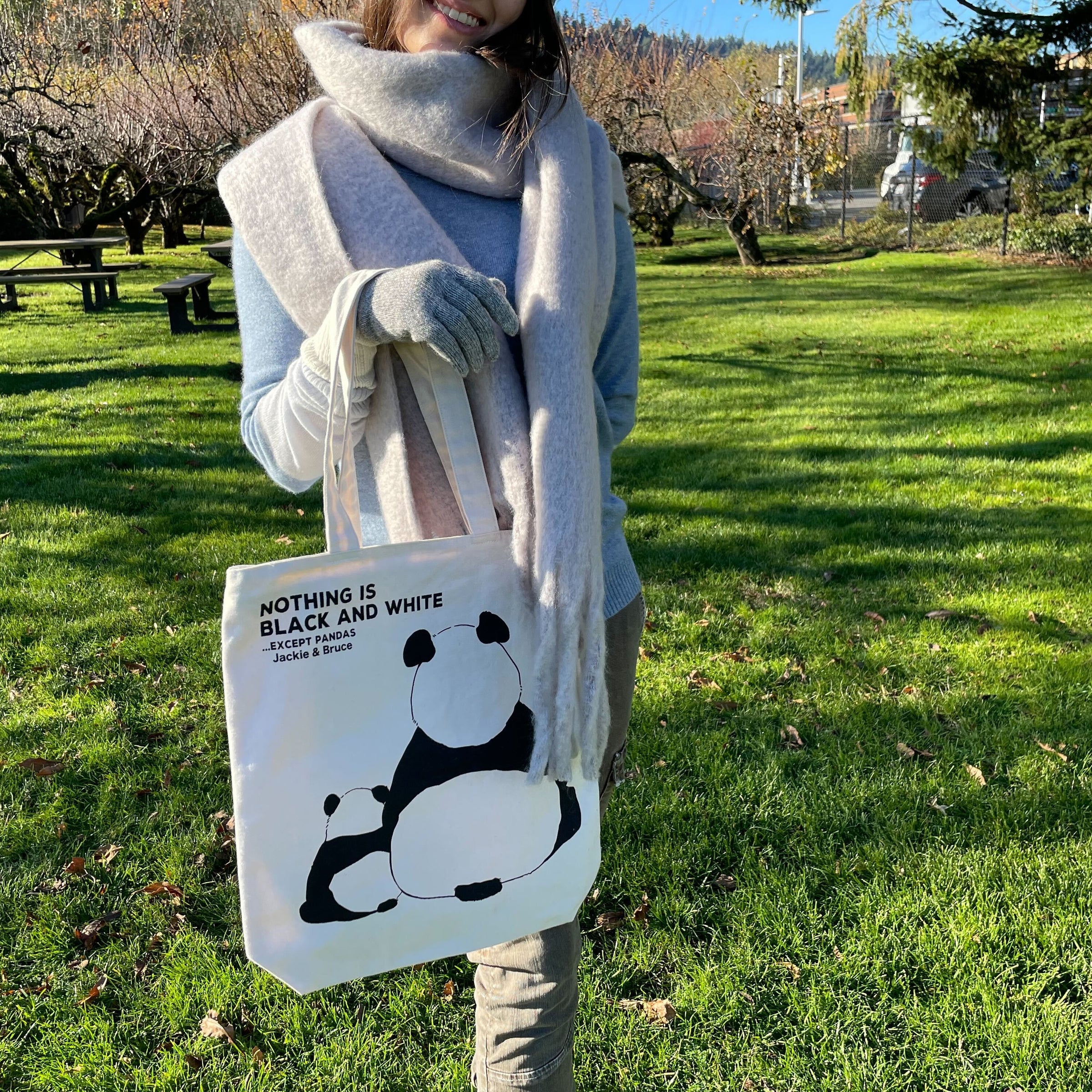 Upcycled Eco-Friendly Mommy and Me Animal Design Tote | Panda, Cat or Shiba Inu | Off White or Black - Plenty of space inside to easily accommodate for your laptop, books, clothes, & groceries. Crafted from high-quality, sustainable, and eco friendly materials. Top zipper, a side zipper pocket and a pocket inside for your smartphone. CHERRYSTONEstyle