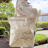 Upcycled Eco-Friendly Mommy and Me Animal Design Tote | Panda, Cat or Shiba Inu | Off White or Black -Plenty of space inside to easily accommodate for your laptop, books, clothes, & groceries. Crafted from high-quality, sustainable, and eco friendly materials. Top zipper, a side zipper pocket and a pocket inside for your smartphone. CHERRYSTONEstyle
