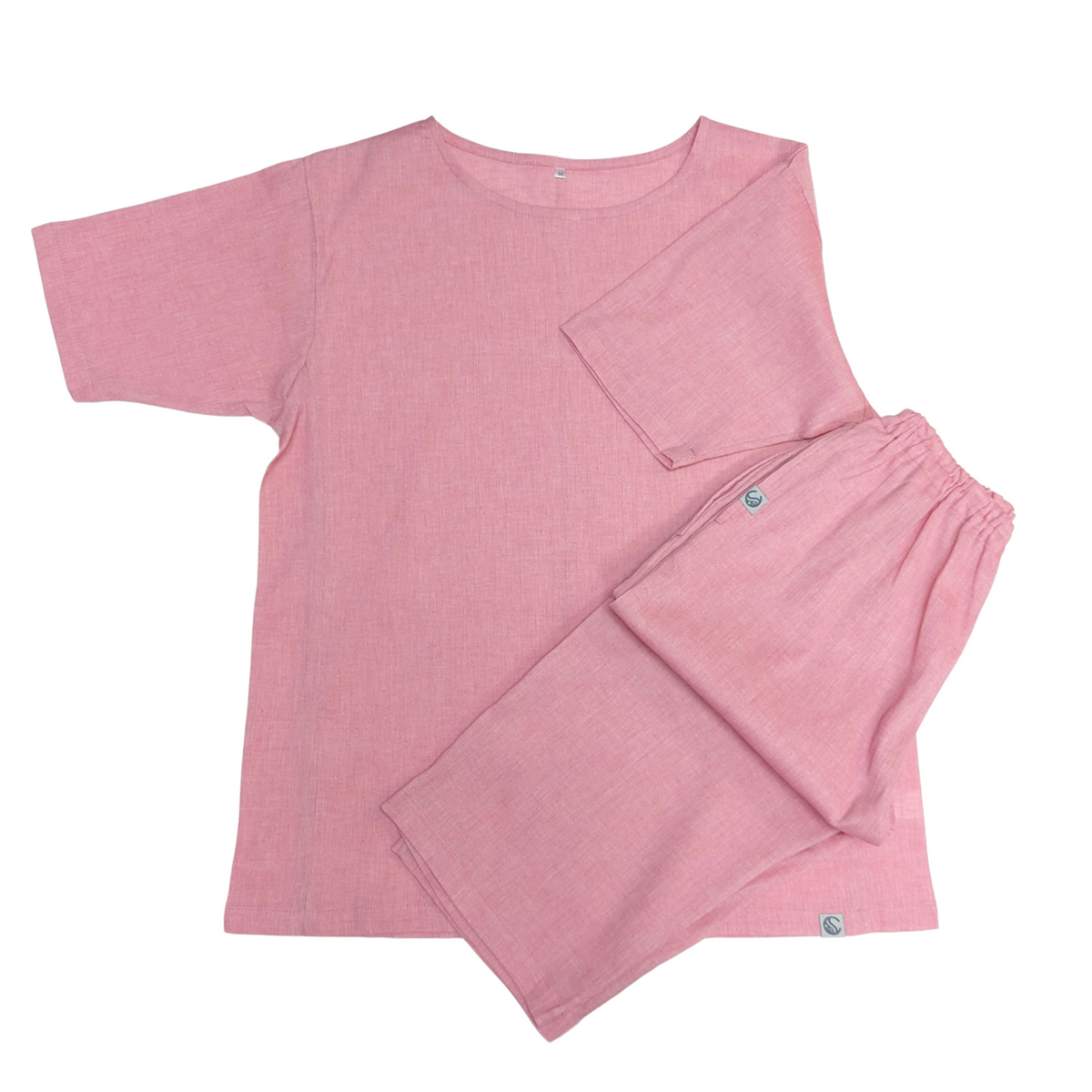 Our Cool, Stretchy, Comfy Lounge Pants and T-shirt Set made from 100% cotton with Japanese-inspired woven fabric. Breathable, sweat-absorbing with a dry-touch texture. Pants have pockets and adjustable waist, T-shirt is moisture-wicking with an A-line cut for easy movement. Travel-friendly, lightweight, and compact—perfect for home relaxation and travel-friendly. 
CHERRYSTONEstyle