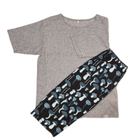 Our Cool, Stretchy, Comfy Lounge Pants and T-shirt Set made from 100% cotton with Japanese-inspired woven fabric. Breathable, sweat-absorbing with a dry-touch texture. Pants have pockets and adjustable waist, T-shirt is moisture-wicking with an A-line cut for easy movement. Travel-friendly, lightweight, and compact—perfect for home relaxation and travel-friendly. 
CHERRYSTONEstyle