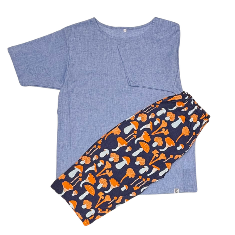 Our Cool, Stretchy, Comfy Lounge Pants and T-shirt Set made from 100% cotton with Japanese-inspired woven fabric. Breathable, sweat-absorbing with a dry-touch texture. Pants have pockets and adjustable waist, T-shirt is moisture-wicking with an A-line cut for easy movement. Travel-friendly, lightweight, and compact—perfect for home relaxation and travel-friendly. 
CHERRYSTONEstyle