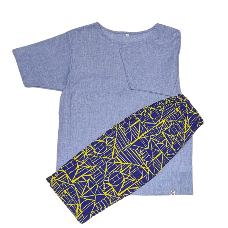 Our Cool, Stretchy, Comfy Lounge Pants and T-shirt Set made from 100% cotton with Japanese-inspired woven fabric. Breathable, sweat-absorbing with a dry-touch texture. Pants have pockets and adjustable waist, T-shirt is moisture-wicking with an A-line cut for easy movement. Travel-friendly, lightweight, and compact—perfect for home relaxation and travel-friendly. 
CHERRYSTONEstyle