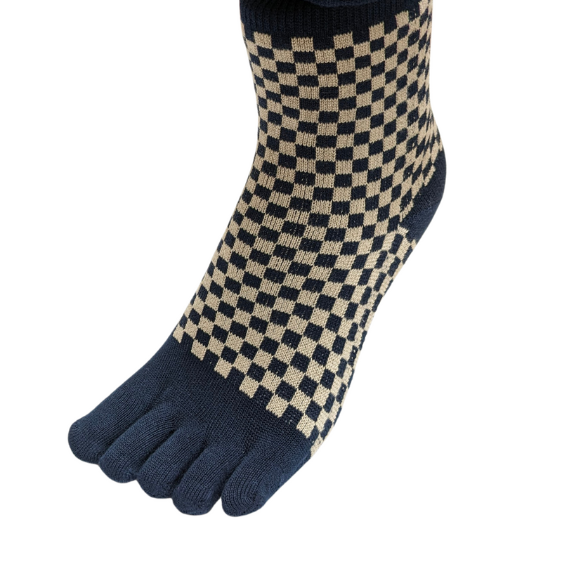 Cotton Blend 3D 5-Toe Socks Japanese Checkered Pattern Medium - Ultimate Comfort and Support, Improved Posture and Balance, Superior Warmth and Moisture Absorption, Unique Japanese Checkered Pattern, CHERRYSTONEstyle