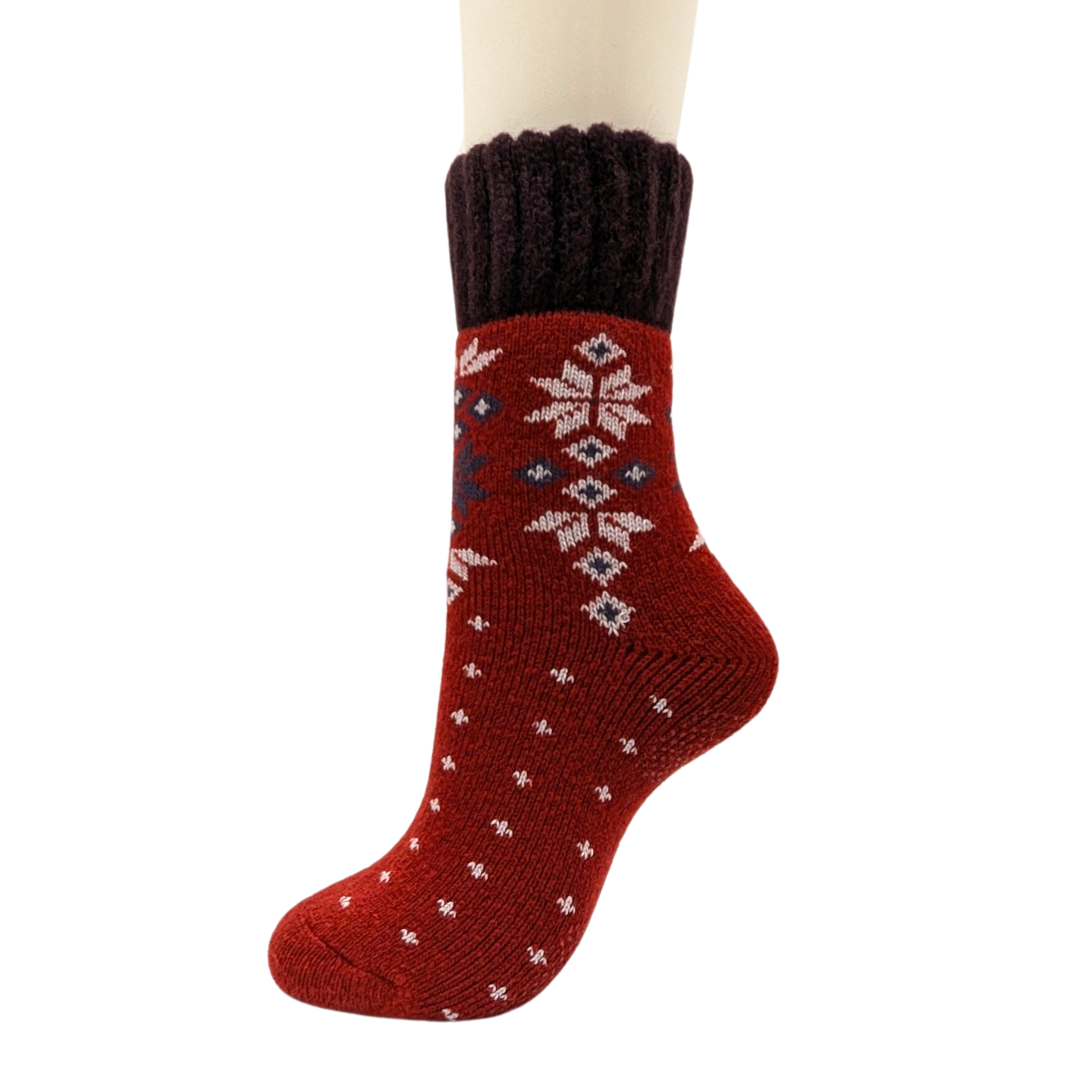 Thermal Snow Crystal Slipper Crew with Grips Unisex Large - CHERRYSTONEstyle