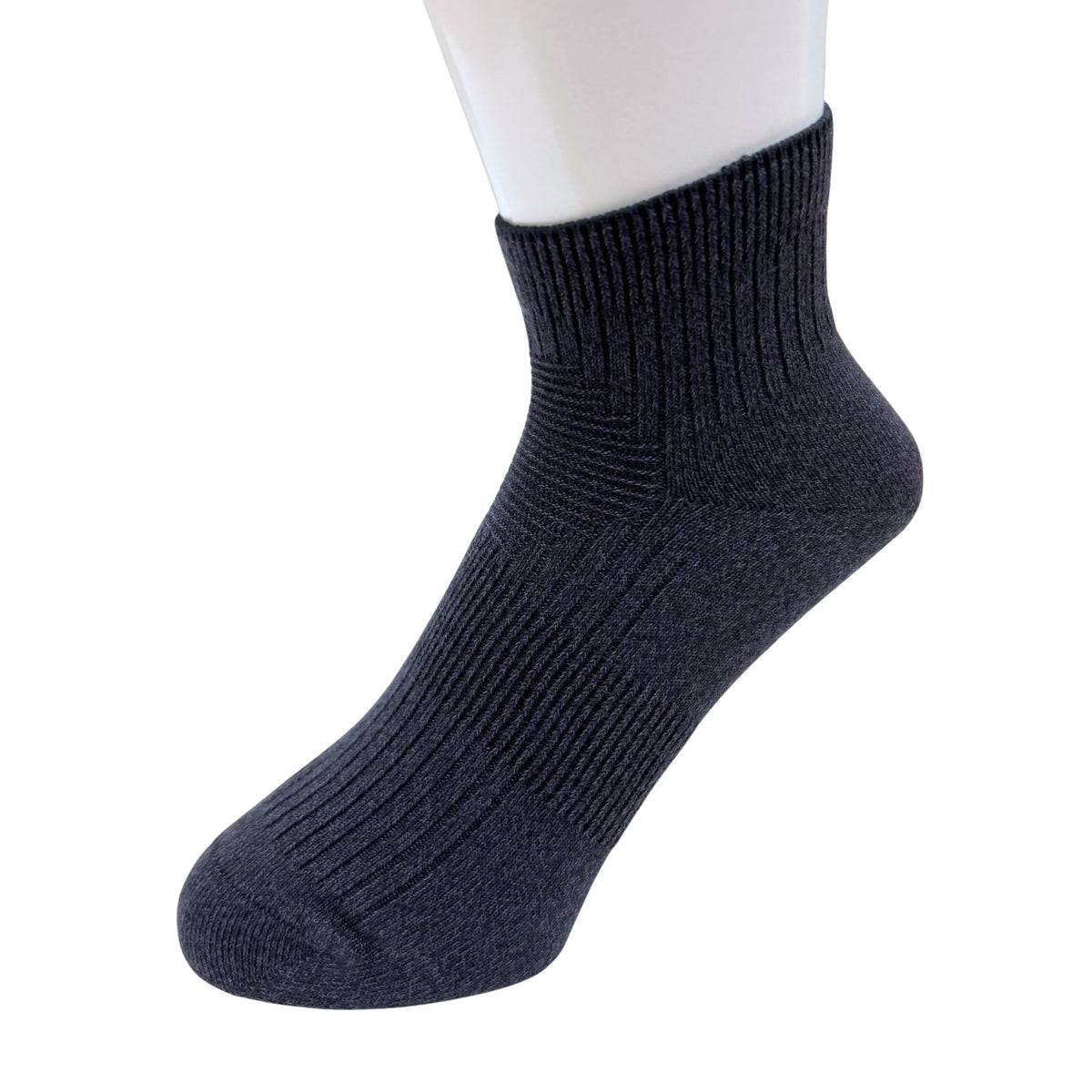 A charcoal short socks shown with details against a plain white background.