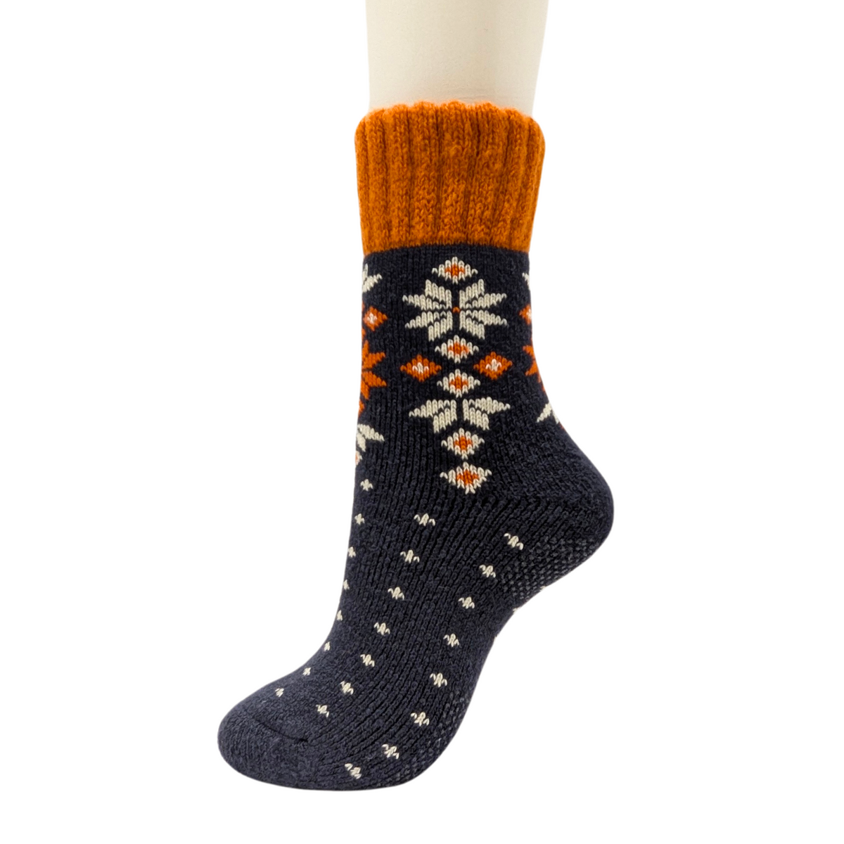Thermal Snow Crystal Merino Wool Blend Slipper Crew | with Grips | Unisex Large, 4 colors, warm & cozy, Stylish Snowflake Pattern, Thick Ribbed Cuff, fleece lining, perfect gifts, CHERRYSTONEstyle