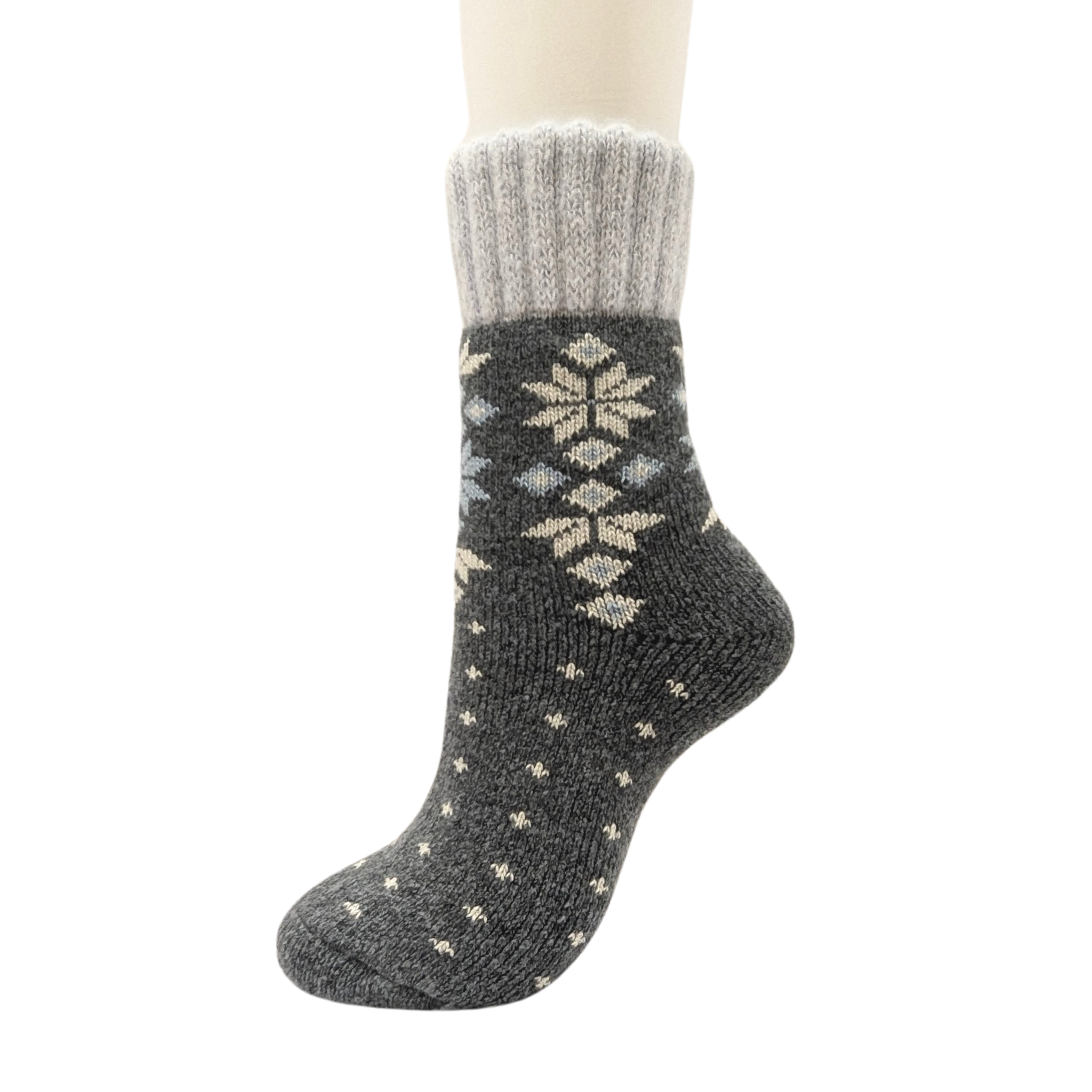 Thermal Snow Crystal Merino Wool Blend Slipper Crew | with Grips | Unisex Large, 4 colors, warm & cozy, Stylish Snowflake Pattern, Thick Ribbed Cuff, fleece lining, perfect gifts, CHERRYSTONEstyle