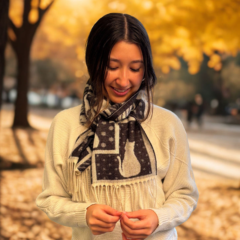 Cat Design Lightweight Winter Scarf