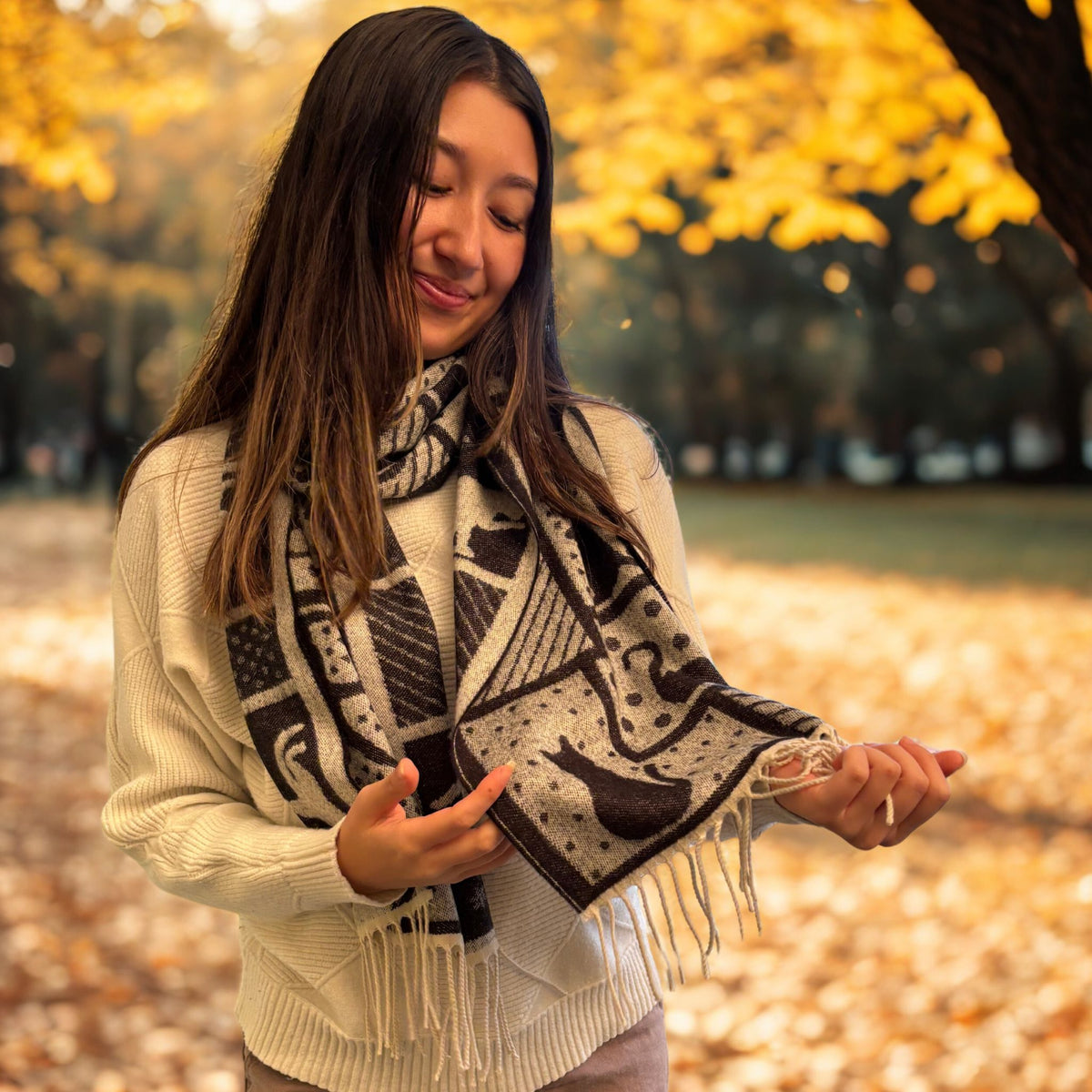 Cat Design Lightweight Winter Scarf