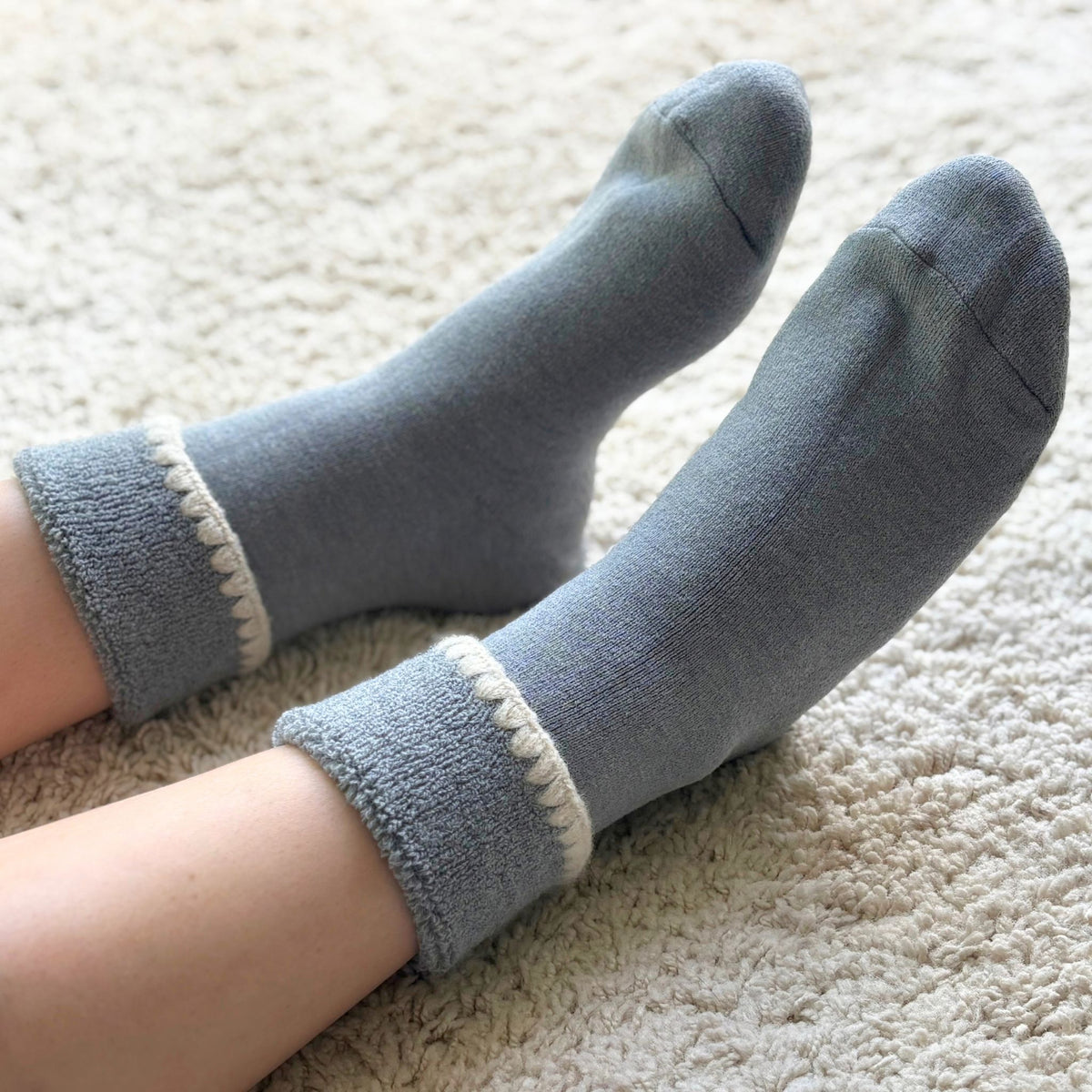 Handcrafted Wool Slipper Crew Socks | Modern Calm Color | Grips | M and L - CHERRYSTONE