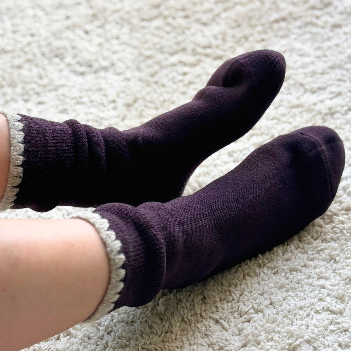 Handcrafted Wool Slipper Crew Socks | Modern Calm Color | Grips | M and L - CHERRYSTONE