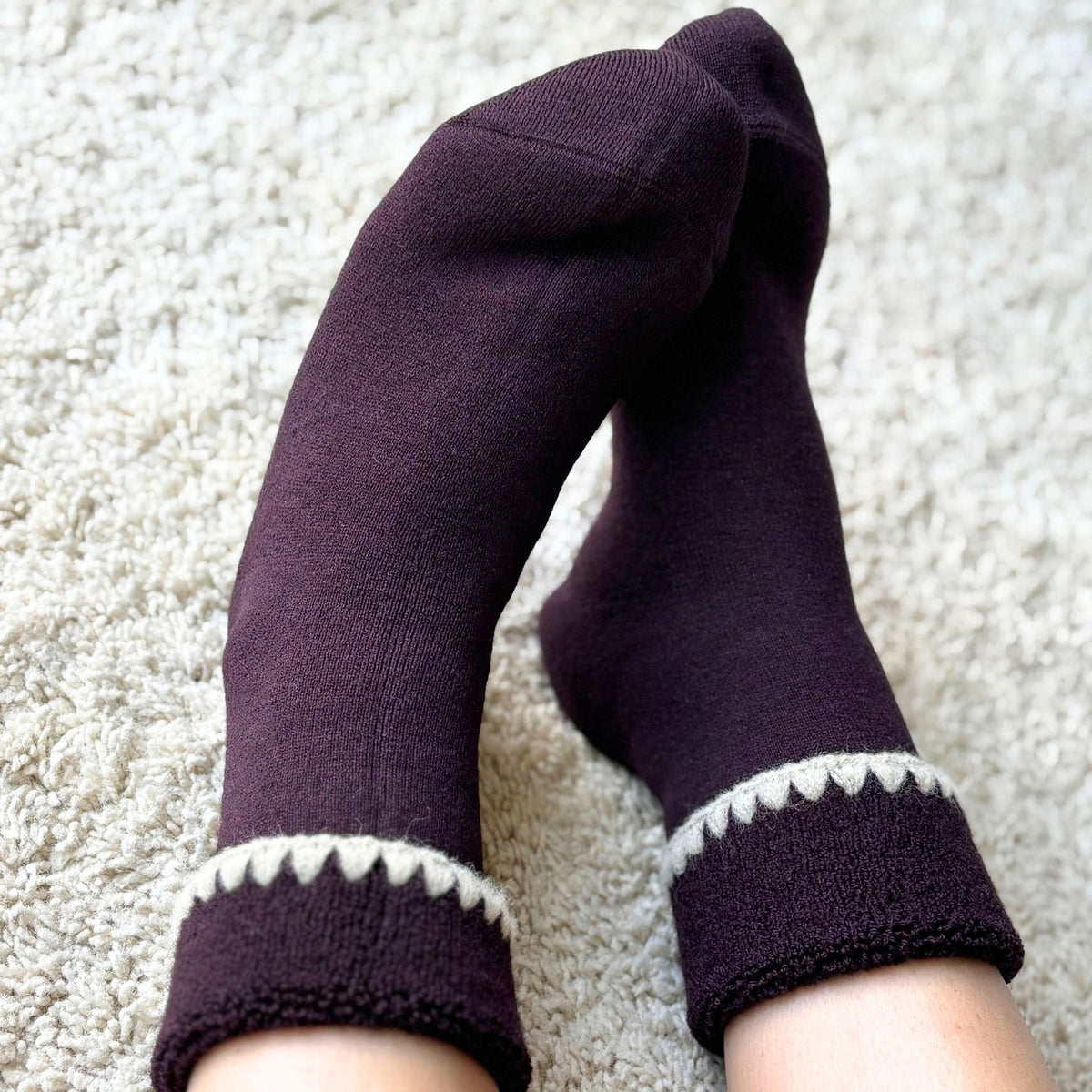 Handcrafted Wool Slipper Crew Socks | Modern Calm Color | Grips | M and L - CHERRYSTONE