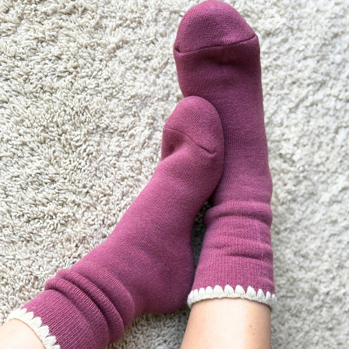 Handcrafted Wool Slipper Crew Socks | Modern Calm Color | Grips | M and L - CHERRYSTONE