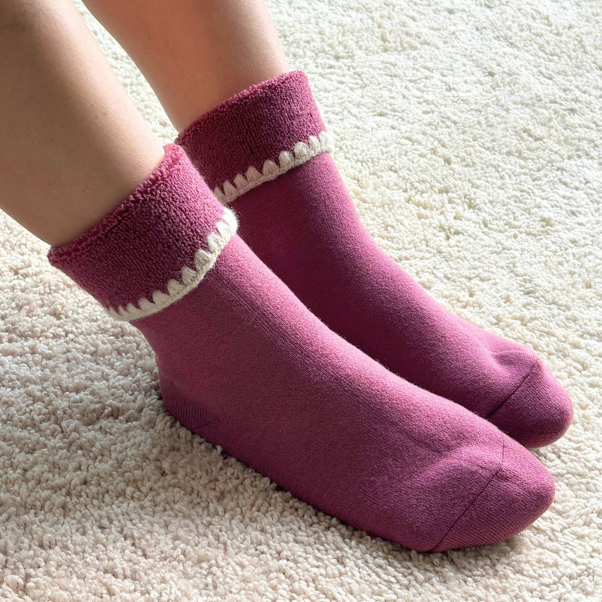 Handcrafted Wool Slipper Crew Socks | Modern Calm Color | Grips | M and L - CHERRYSTONE