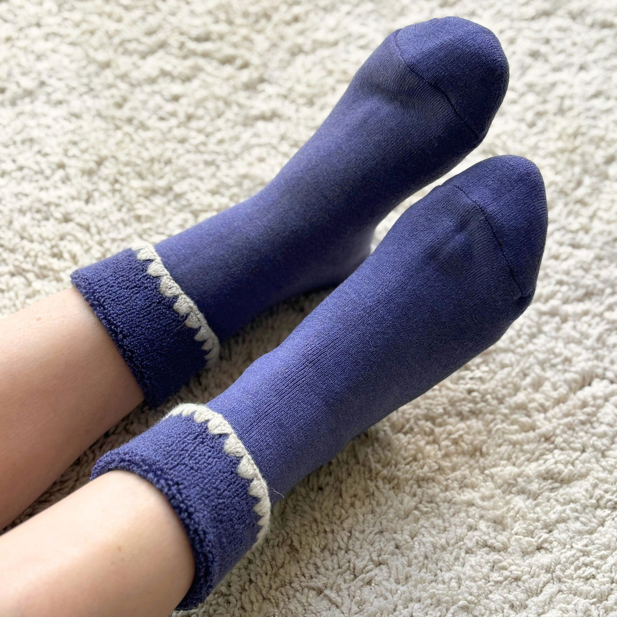 Handcrafted Wool Slipper Crew Socks | Modern Calm Color | Grips | M and L - CHERRYSTONE