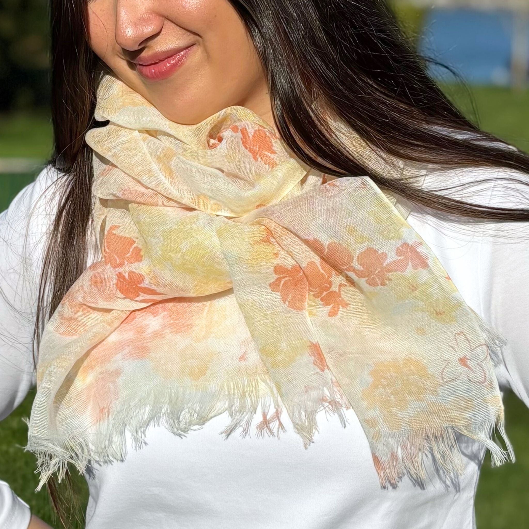 UPF 30+ Handwoven Cooling Fabric Linen Scarf on Loom | Botanical