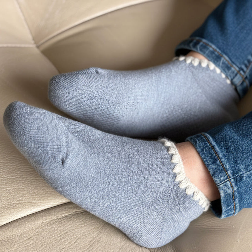 Handcrafted Wool Slipper Socks—Modern Calm Colors—Grips. Warm & cozy, luxurious merino wool, perfect gifts and great companions for travels.