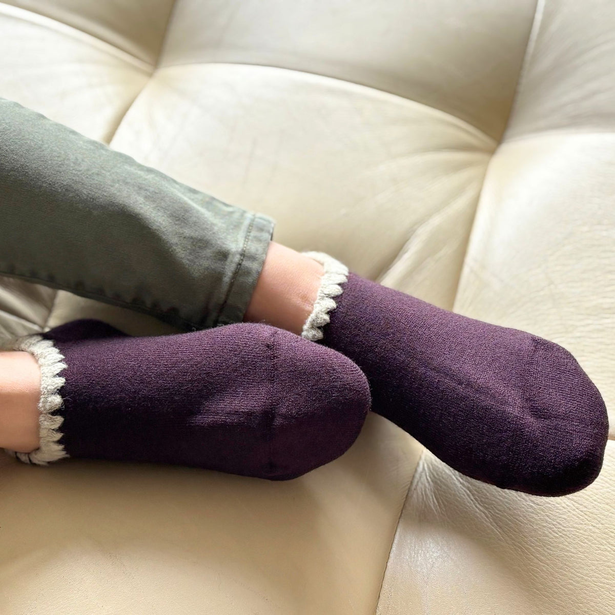 Handcrafted Wool Slipper Socks—Modern Calm Colors—Grips. Warm & cozy, luxurious merino wool, perfect gifts and great companions for travels.