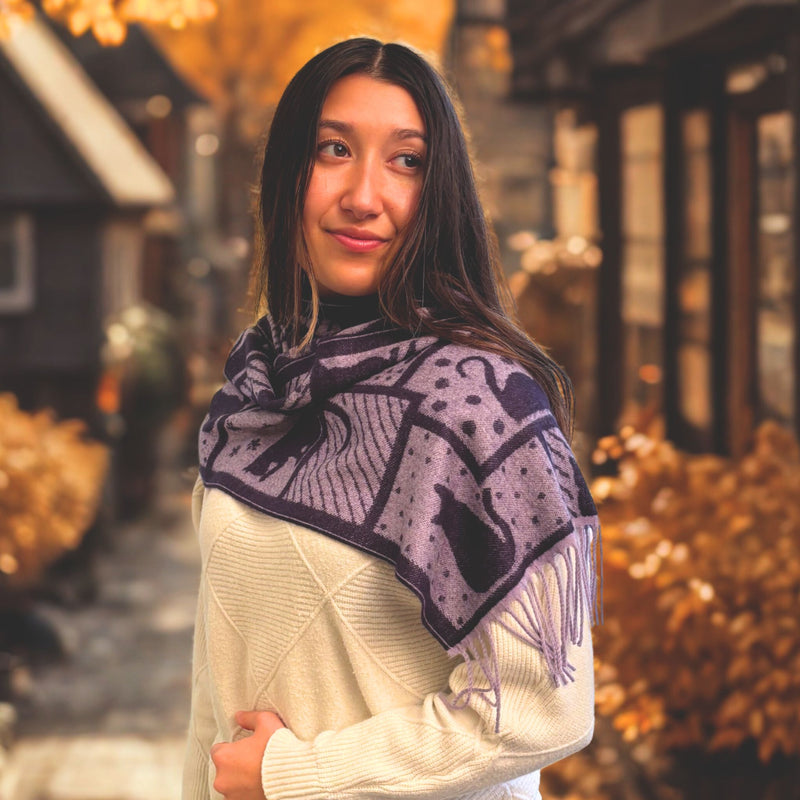 Cat Design Lightweight Winter Scarf