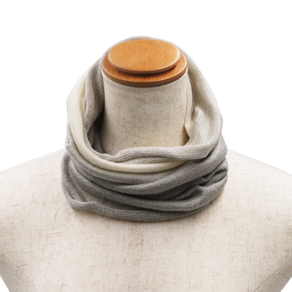 Gray Silk Neck warmer on a mannequin with a white background