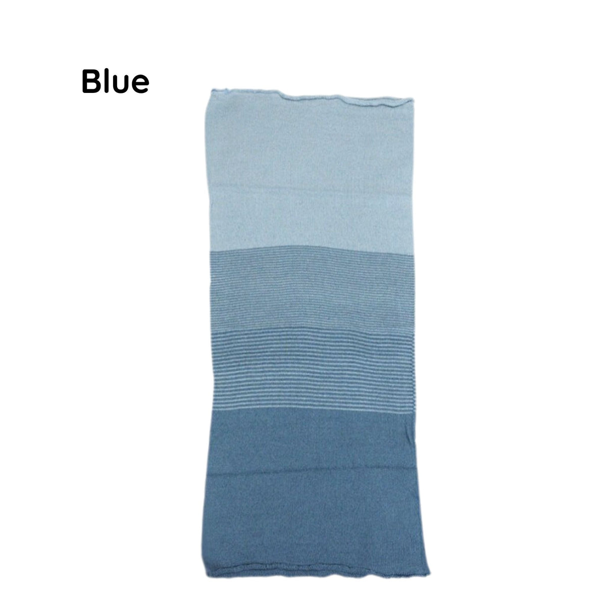 Blue neck warmer with a ribbed texture on a white background