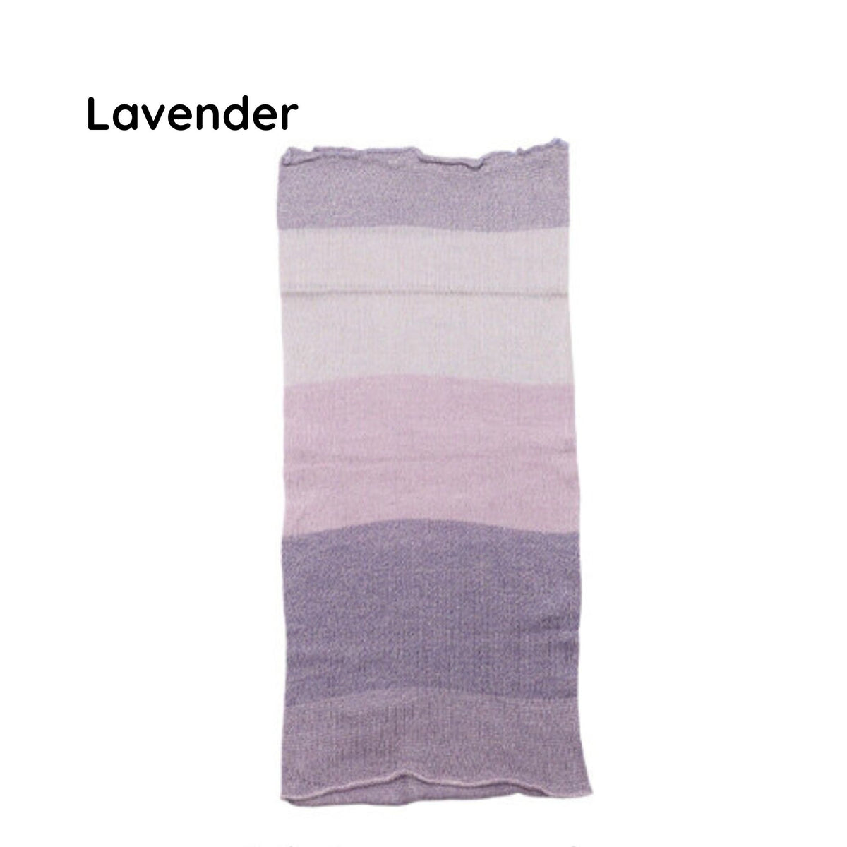 Lavender and white striped neck warmer on a white background