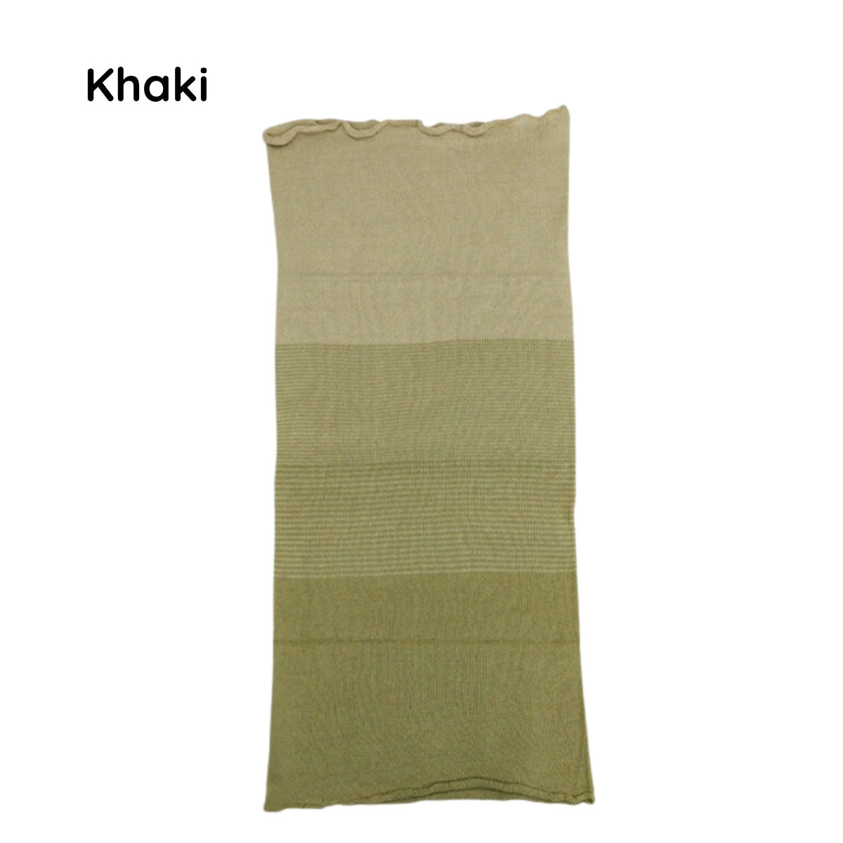Khaki neck warmer on a white background with 'Khaki' text above.