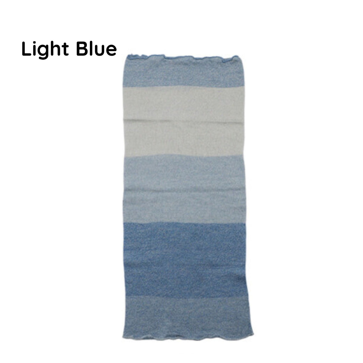 Light blue and gray striped neck warmer on a white background