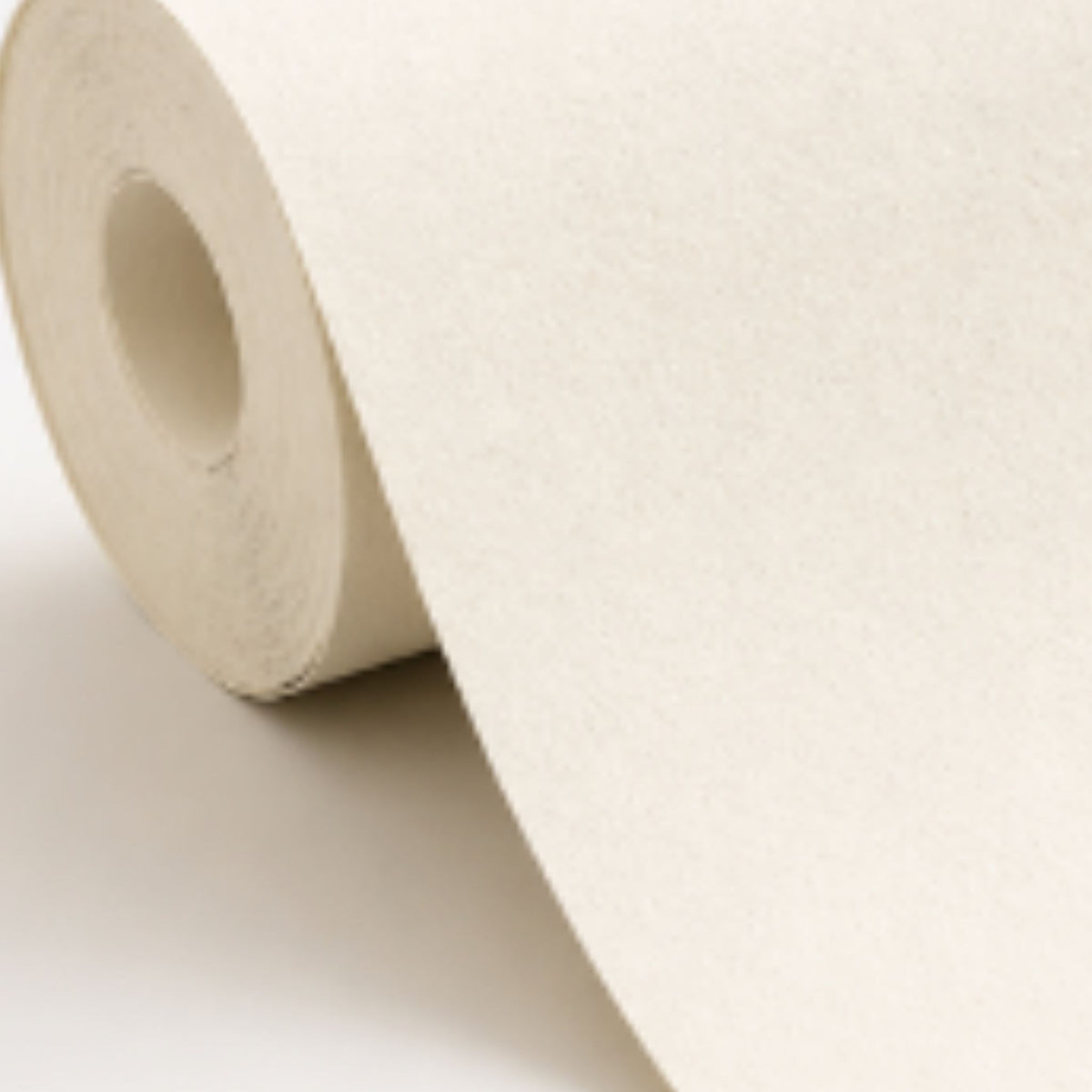 A close-up of a roll of off-white or cream textured material, possibly paper, fabric, or craft vinyl, partially unrolled against a clean white background.
