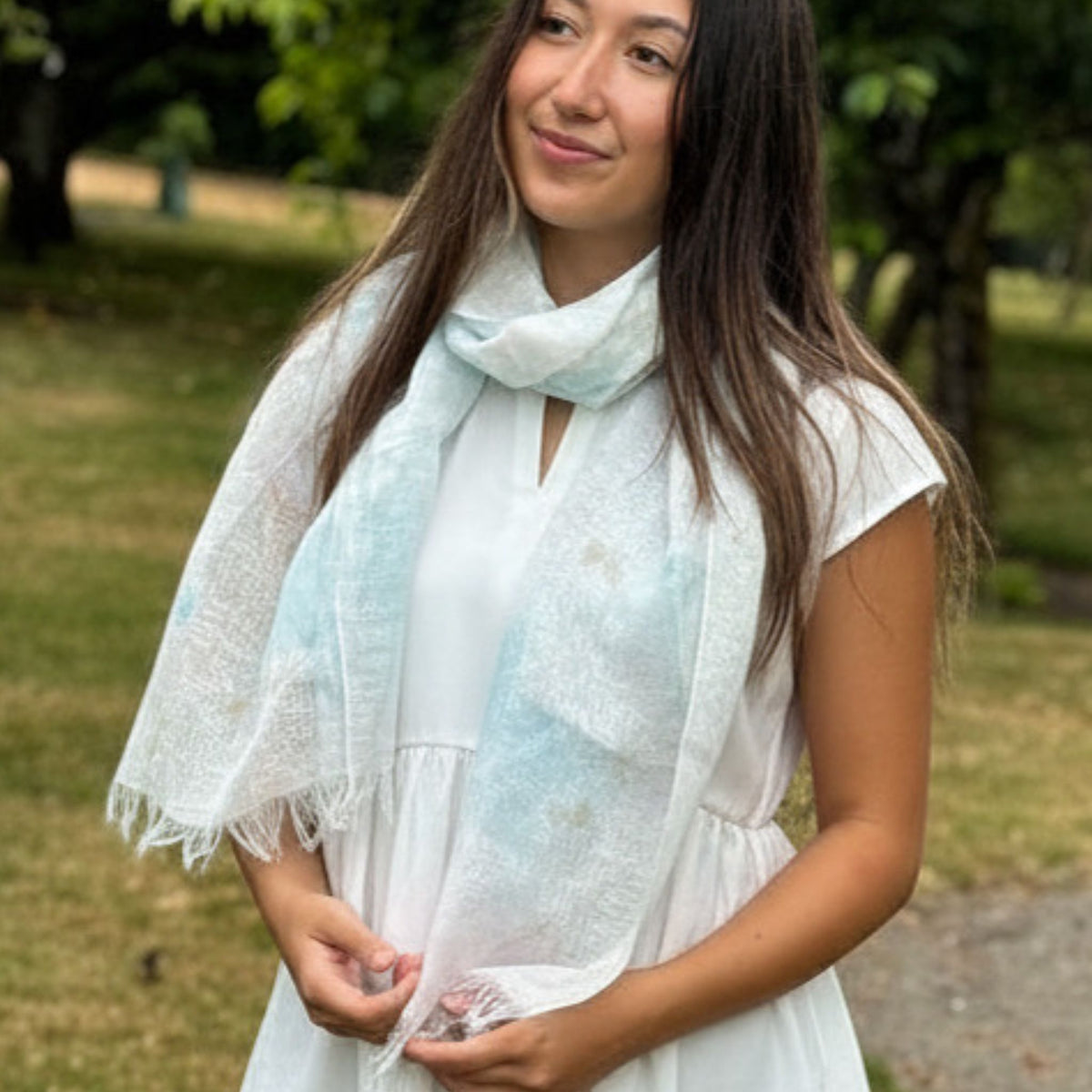 UPF 30+ Handwoven Cooling Fabric Linen Scarf on Loom | Watercolor Flower - CHERRYSTONE