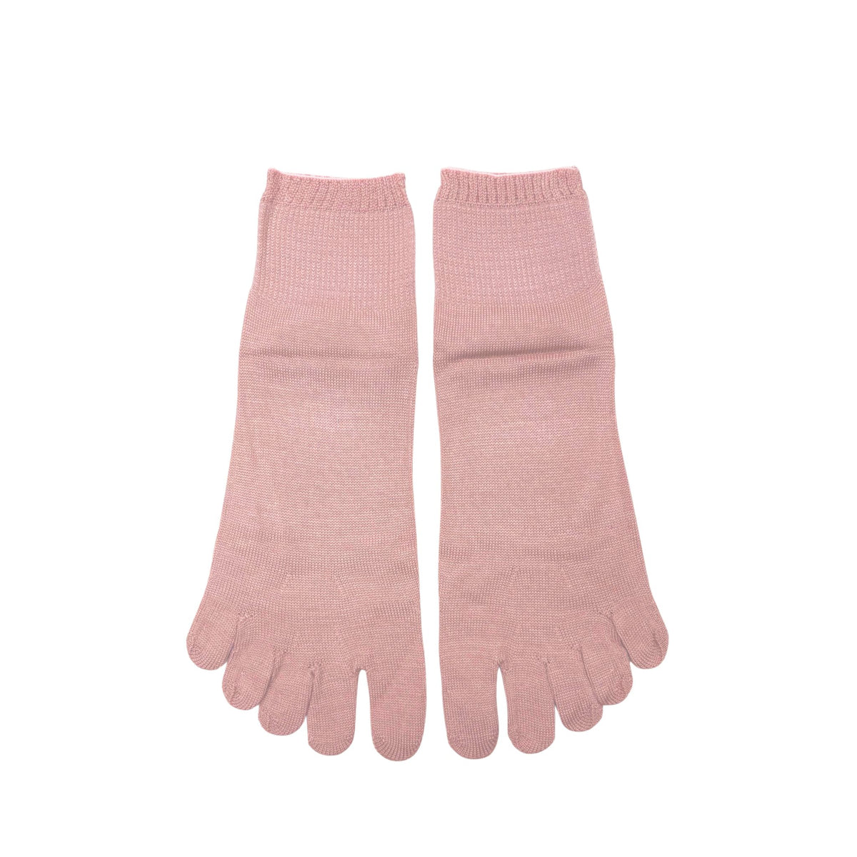 Pair of pink five-toe socks on a white background