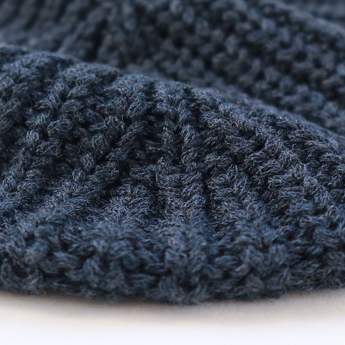 Close-up of a navy knitted beret texture