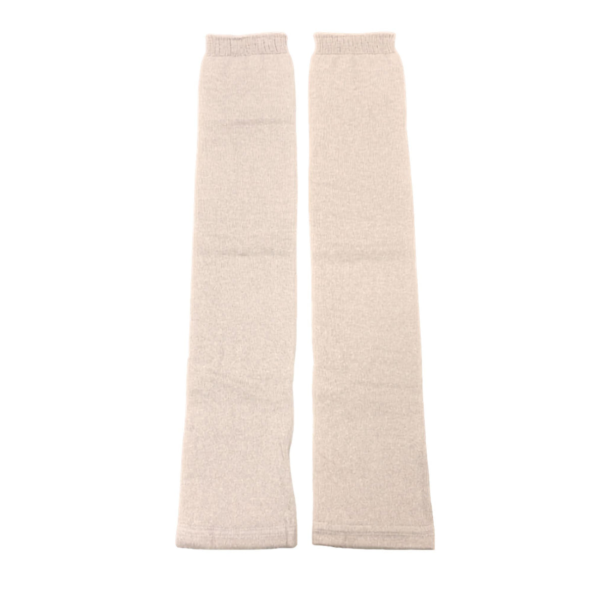 Pair of light gray leg warmers on a white background