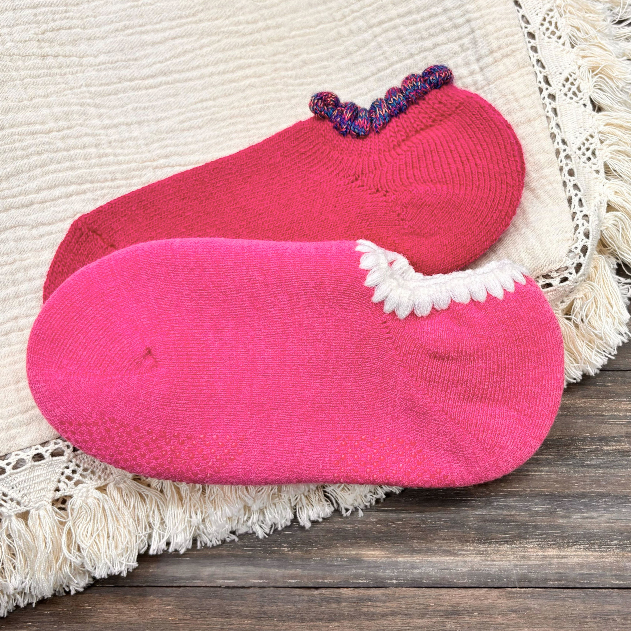 2 PAIRS of Handcrafted Wool Slipper and Thermal Soft-Opening Short Slipper Socks | With Grips | Medium. Stylish wool blend slipper socks with plush cushioning and heat-retaining brushed inner pile. Soft outer, secure grips on the soles, and fluffy trim for added comfort. Perfect gift ideas.