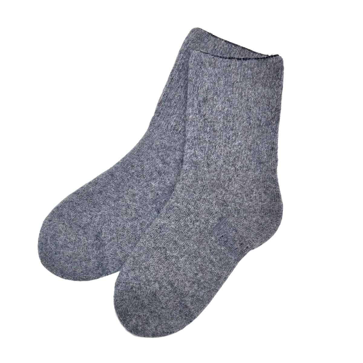 A pair of heathered gray wool ankle socks shown against a plain white background.